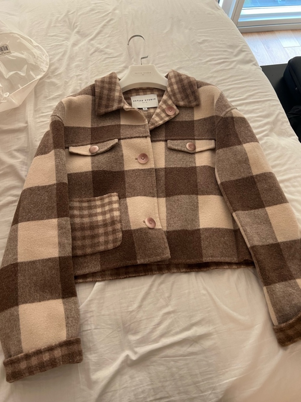 Petite Studio Checked Jacket in Beige & Brown